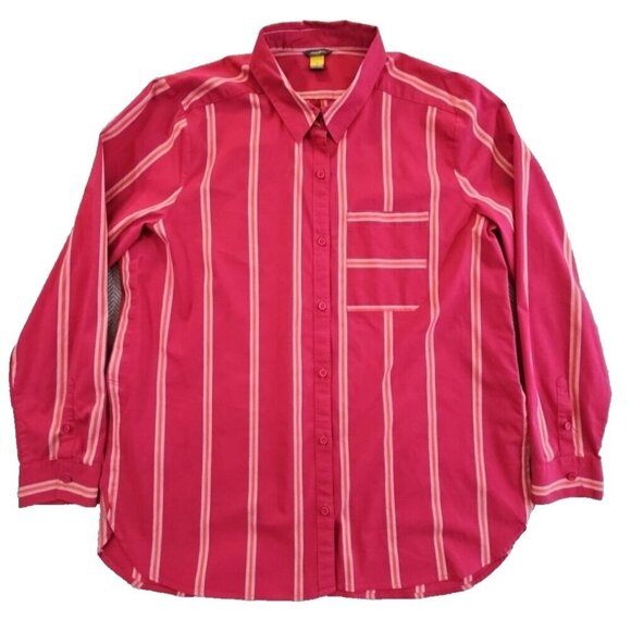 Eddie Bauer Long Sleeve Blouse Women's T2XL Fuchsia Striped Button Down EUC LN - Picture 1 of 16